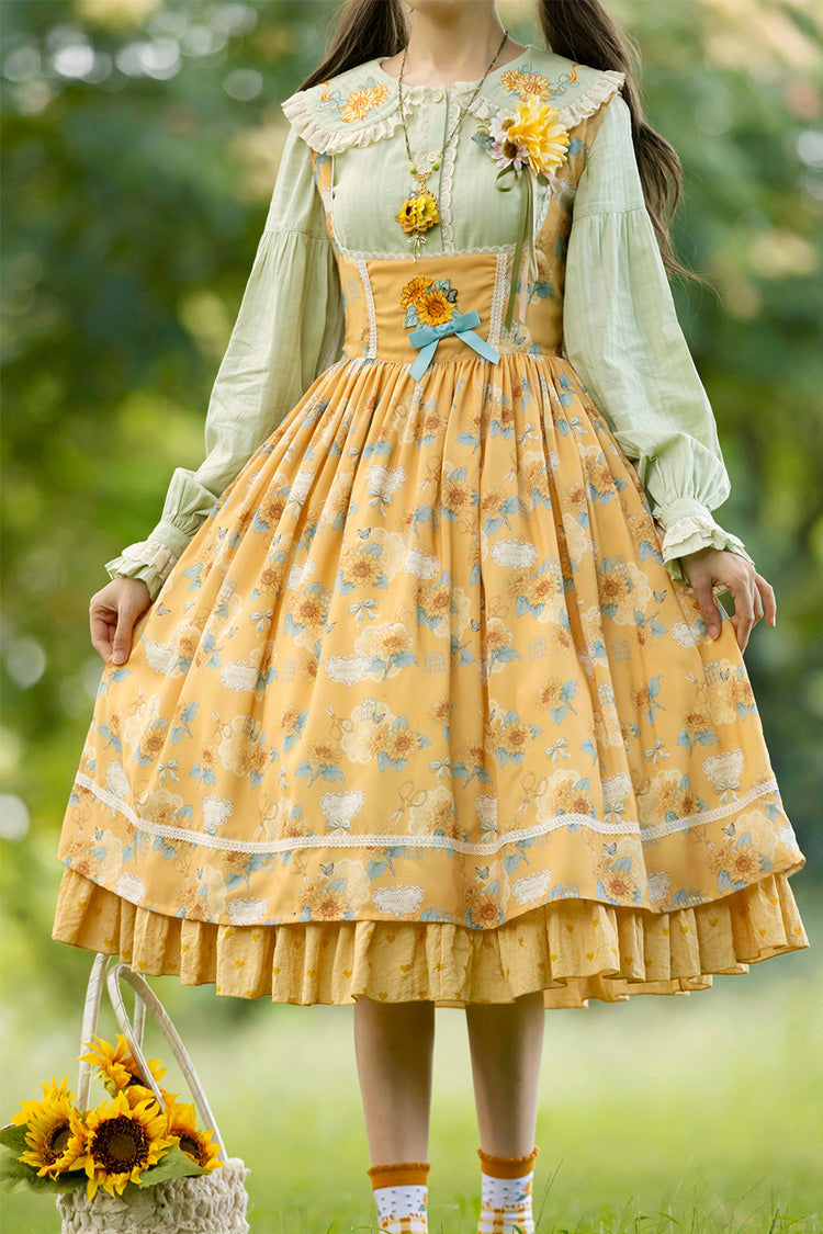 Amber Sleeveless Ruffled Bow Sunflower JSK Chic Attire