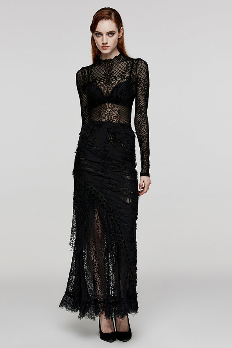 Ripped Gothic Skirt with Lace Accents