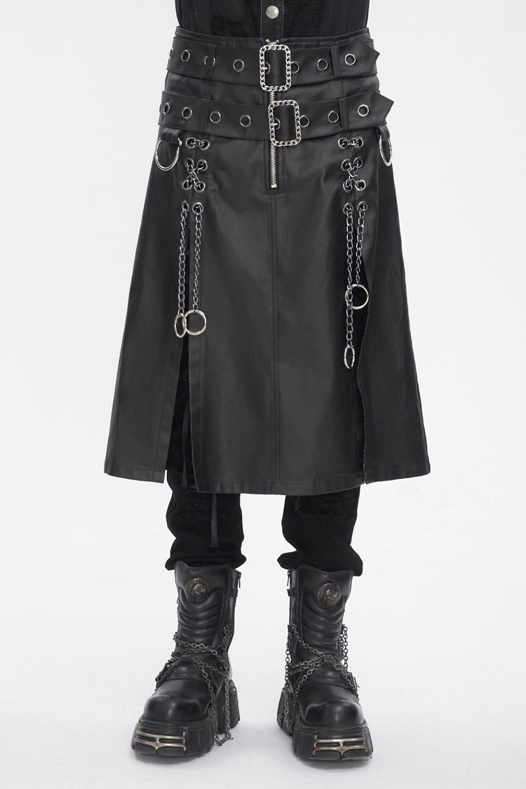 Gothic Skirt with Double Belt and Side Slit