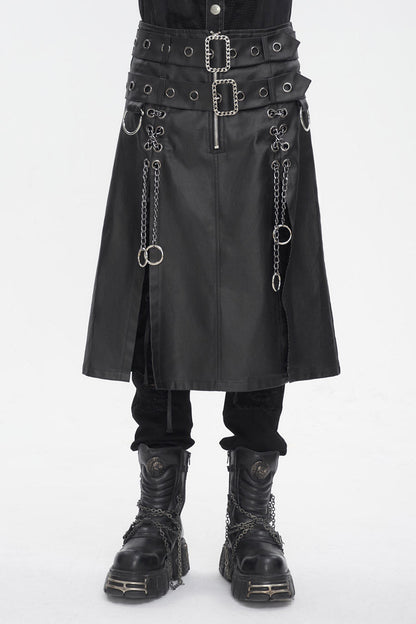 Gothic Skirt with Double Belt and Side Slit