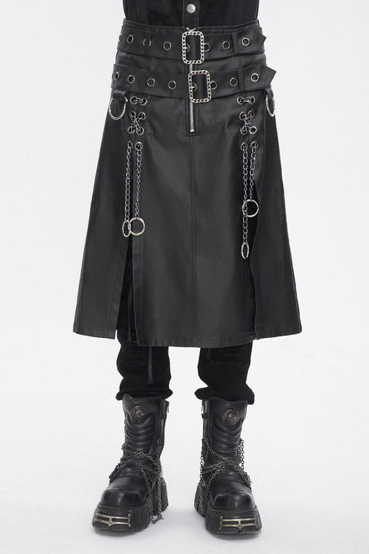 Gothic Skirt with Double Belt and Side Slit