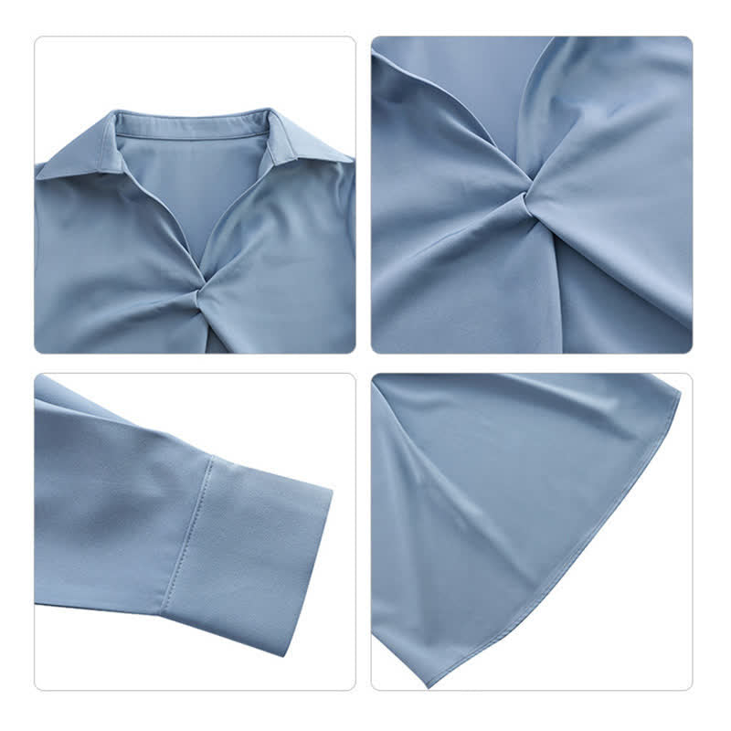 Elegant Pure Color Ruffled Satin Shirt Workwear