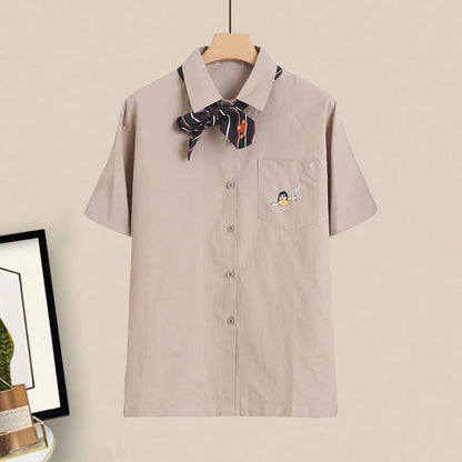 Denim Set Pocket Dress T-Shirt Lapel Overall Tie