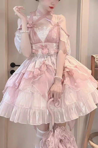 Fairy-Theme Multi-Tier Ruffle Bride Princess JSK Lolita Gown