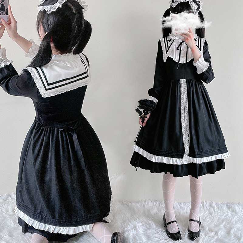 Robe de demoiselle d'honneur élégante à lacets style Lolita foncé