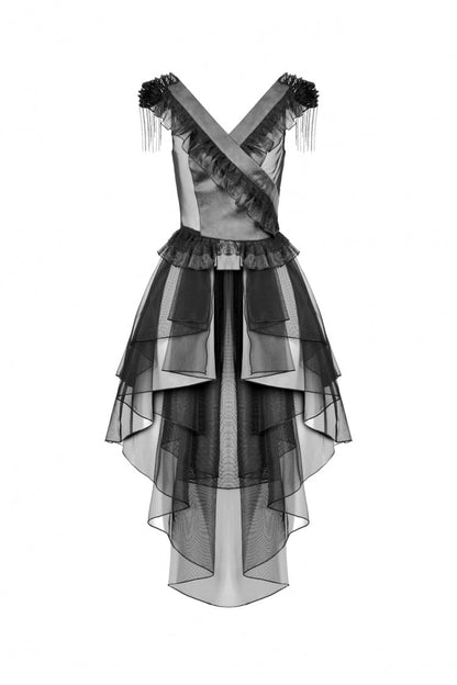 Jet V-Neck Sleeveless Multi-Tiered Ruffled Sheer Mesh Dress
