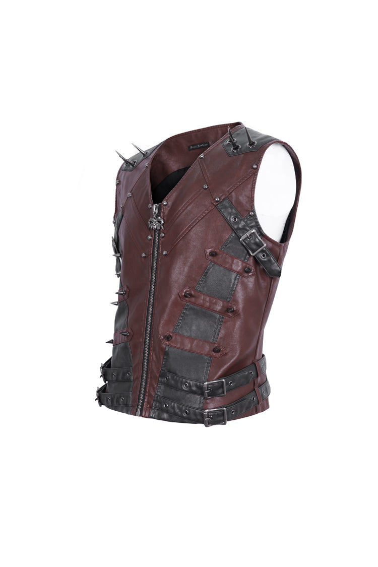 Crimson Studded Faux Leather Men's Punk Vest