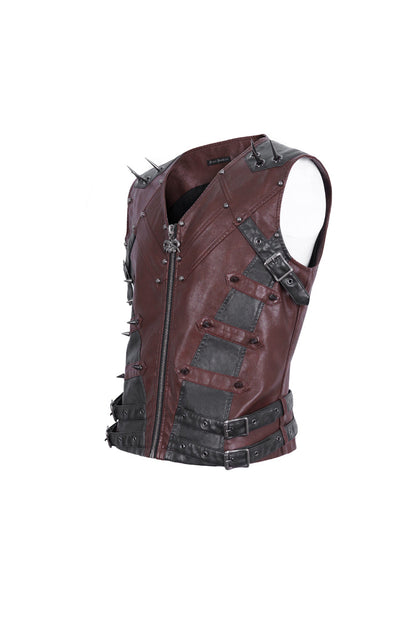 Crimson Studded Faux Leather Men's Punk Vest