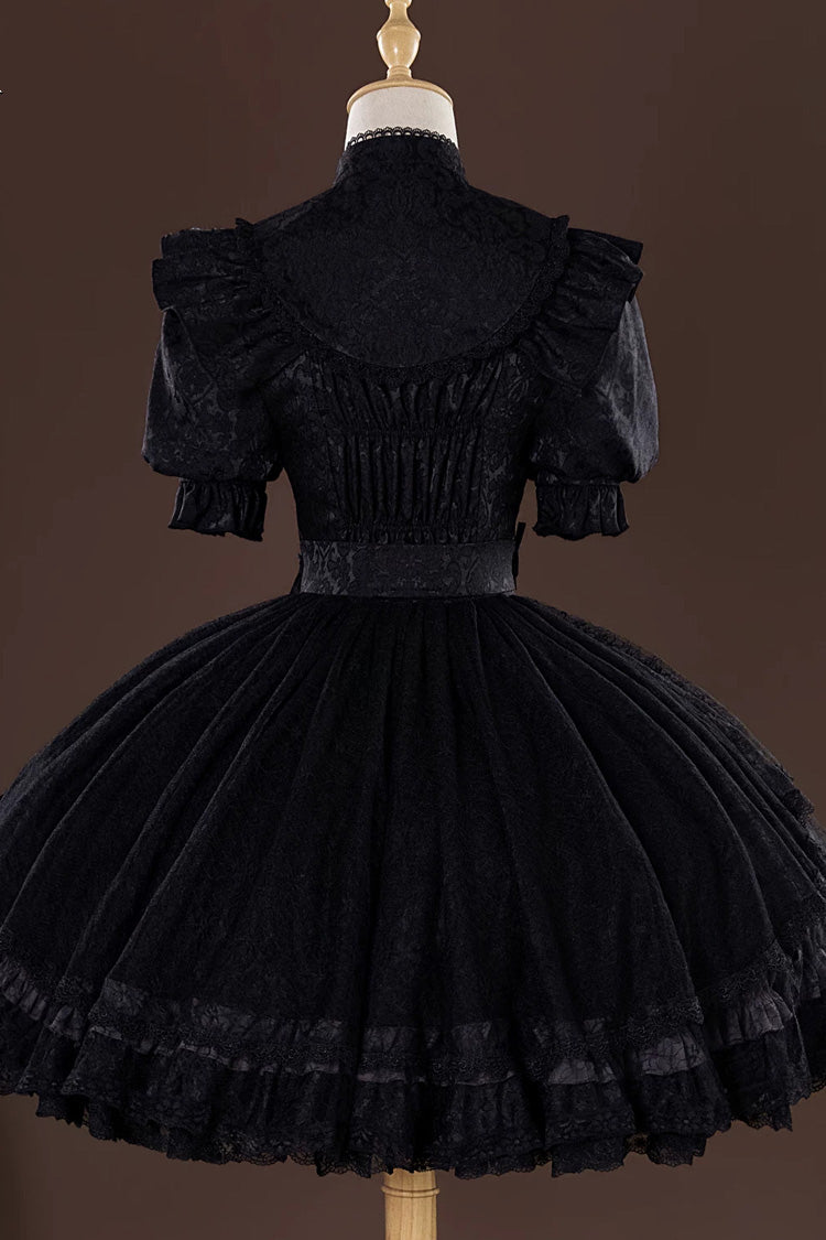 Gothic Lolita Jacquard Bow Lace-Up Short-Sleeve Dress Set Gardener Style
