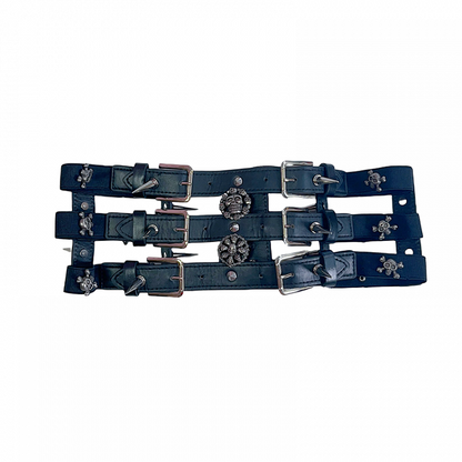 Black Studs Skeleton Layered Waist Belt