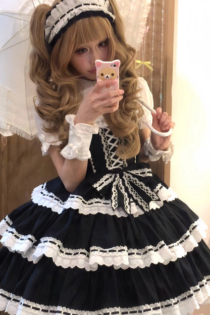 Maiden Heart Triple-Layered Ruffle Bowknot Lace Sweet Lolita Jsk Dress