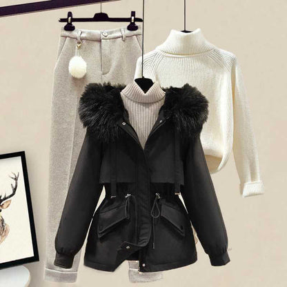 Pants Fleece Sweater Casual Hooded Coat Turtleneck