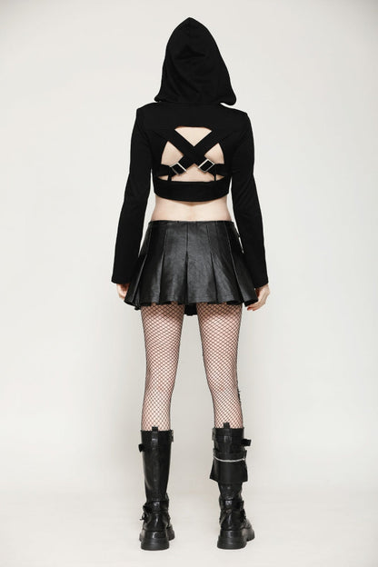 Ebony Buckled PU Mini Skirt with Faux Leather and Pleats - Femme