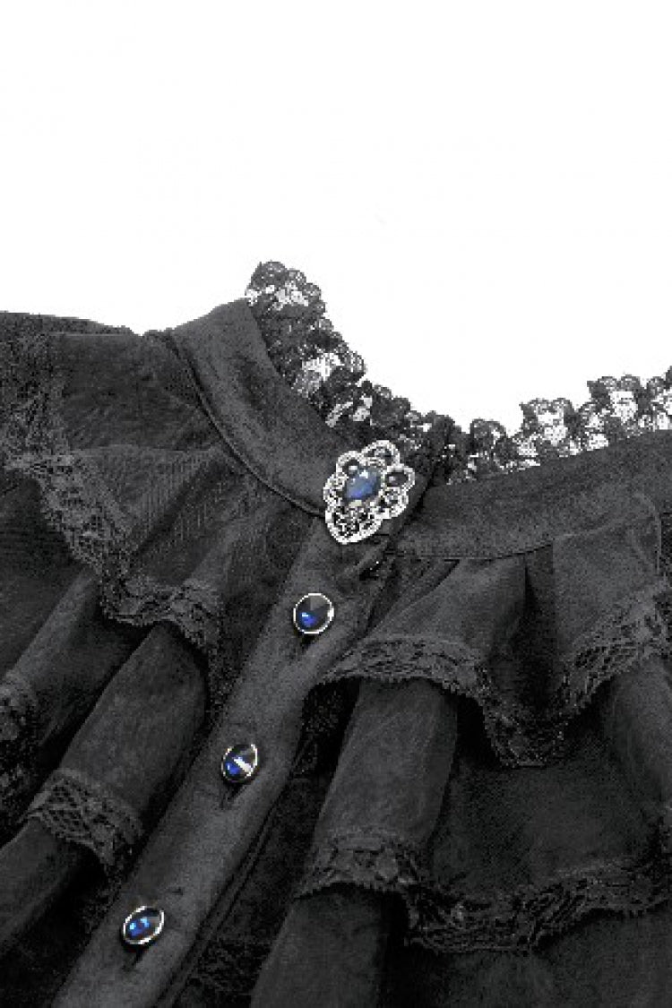 Women's Gothic Wedding Dress with Ruffled Lace and Lace-Up