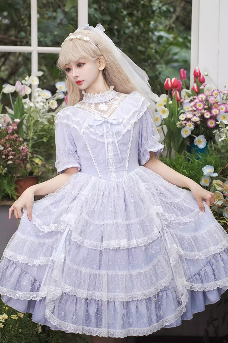 Purple Jacquard Bowknot OP Dress - Sweet Elegant Lolita