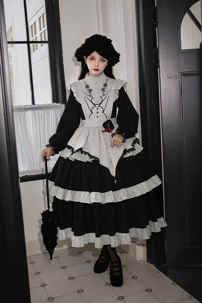 Gothic Lolita Castle Night Long-Sleeved Ruffle Embroidery Dress