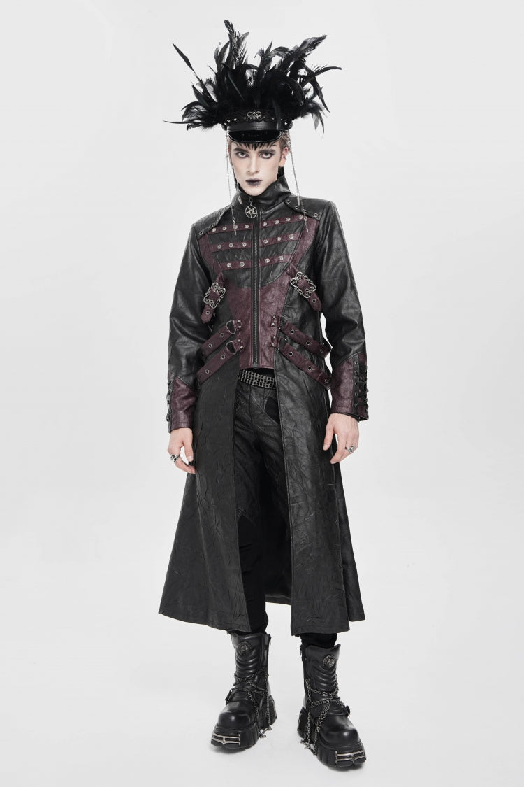Stand Collar Zipper Straps Eyelet Punk Coat