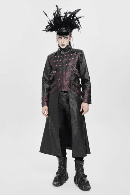 Stand Collar Zipper Straps Eyelet Punk Coat