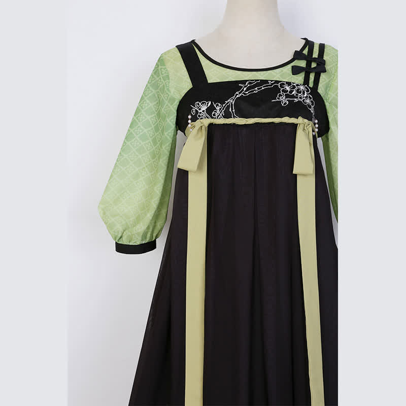 Chemise vintage à imprimé fleuri et neige, vert et noir