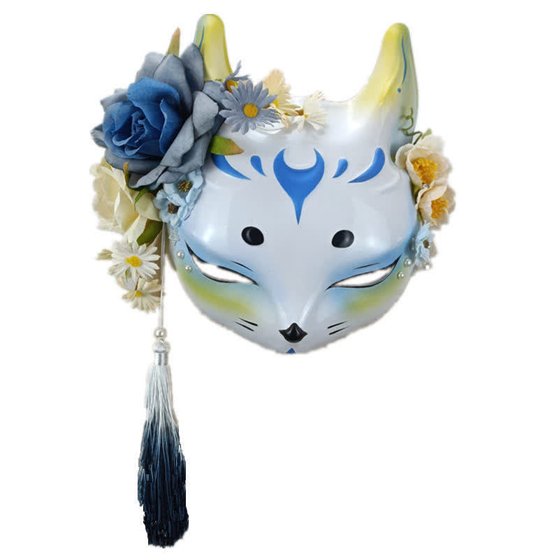 Exquisite Vintage-Maske mit 3D-Blumen und Fuchs-Print