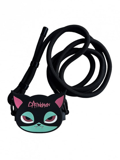 Black Pink and Green Cat Gothic Mobile Phone Back Clip With Crossbody Strap