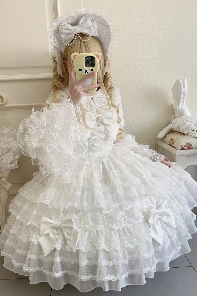White Dream Prologue Doll Multi-Layered Bow Lace Dress