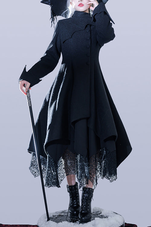 Ouji Lolita Wool-Blend Coat with Asymmetric Hem Icebreaker Motif