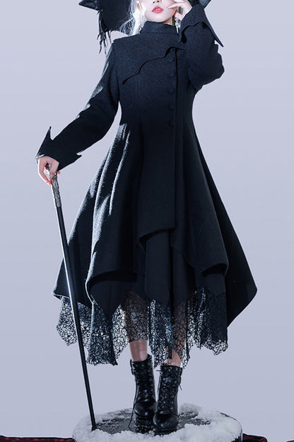 Ouji Lolita Wool-Blend Coat with Asymmetric Hem Icebreaker Motif