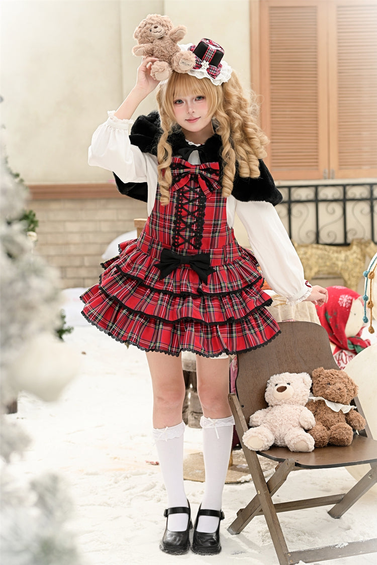 Velvet Cake Printed Ruffled Bow Lace-Up Gothic Elegant Lolita JSK