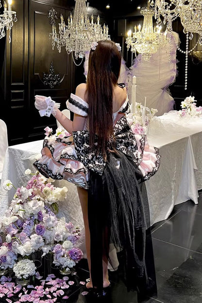 Rose Sleeveless Triple Ruffled Lace Lace-Up Sweet Lolita Jumper - Love Poems of the Heart