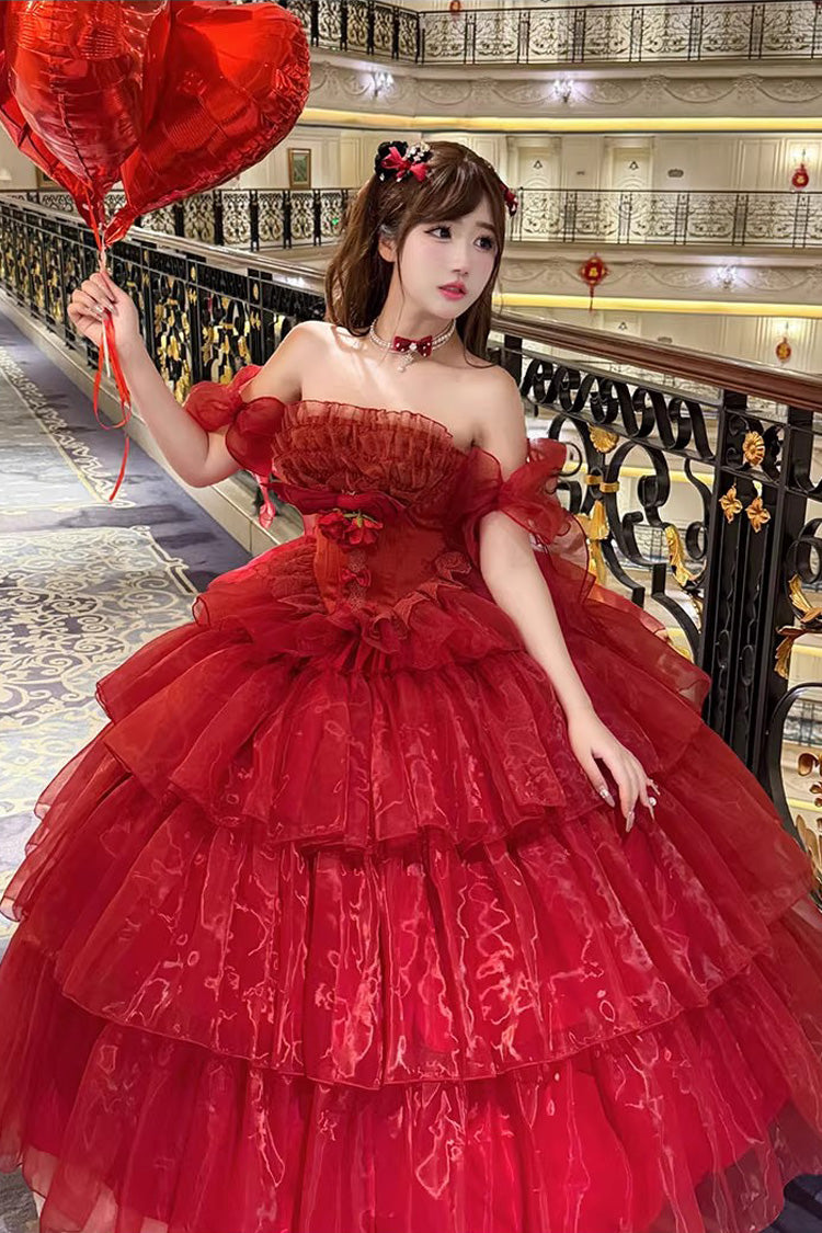 Ruffled Sleeveless Sweet Lolita Dress - Red Mousse Love Song