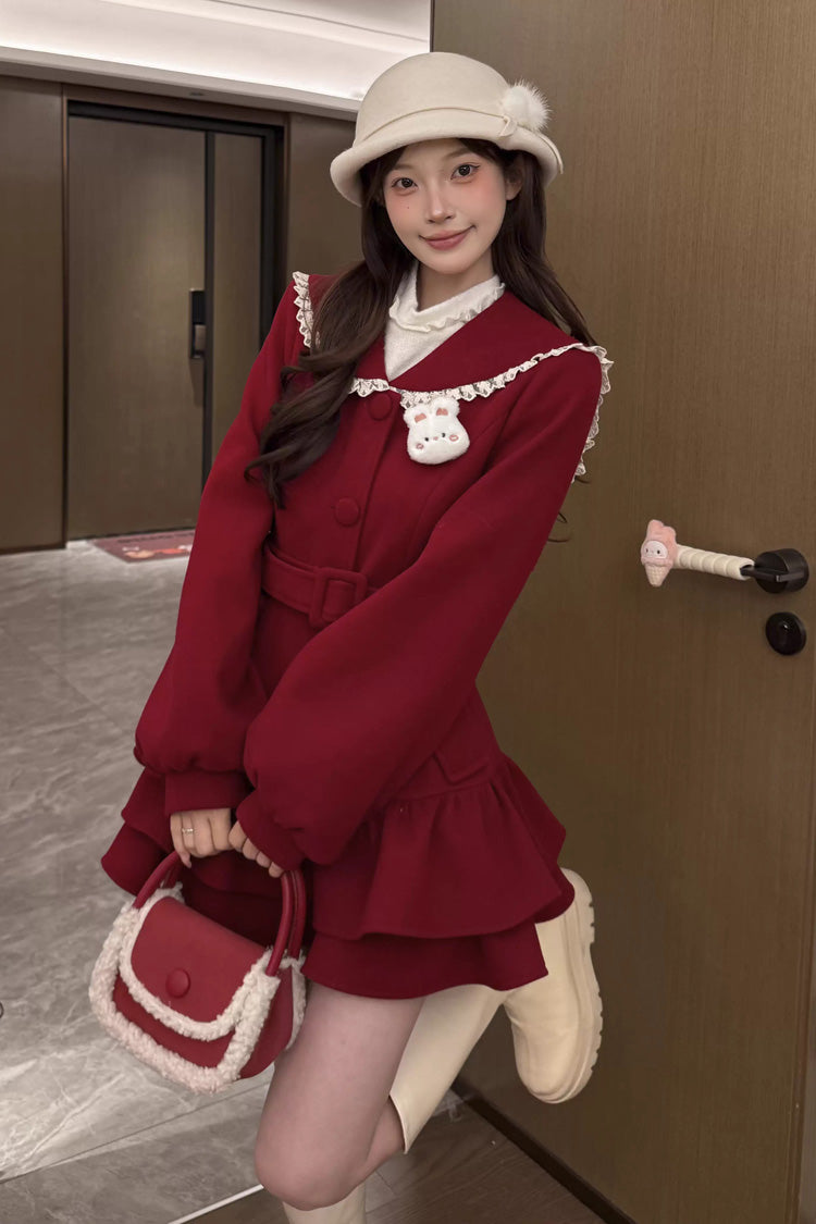 Berry Champagne Doll Collar Long Sleeve Double-Layered Princess Coat