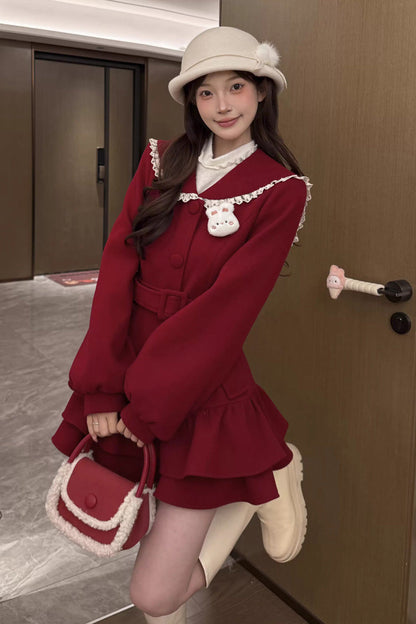 Berry Champagne Doll Collar Long Sleeve Double-Layered Princess Coat