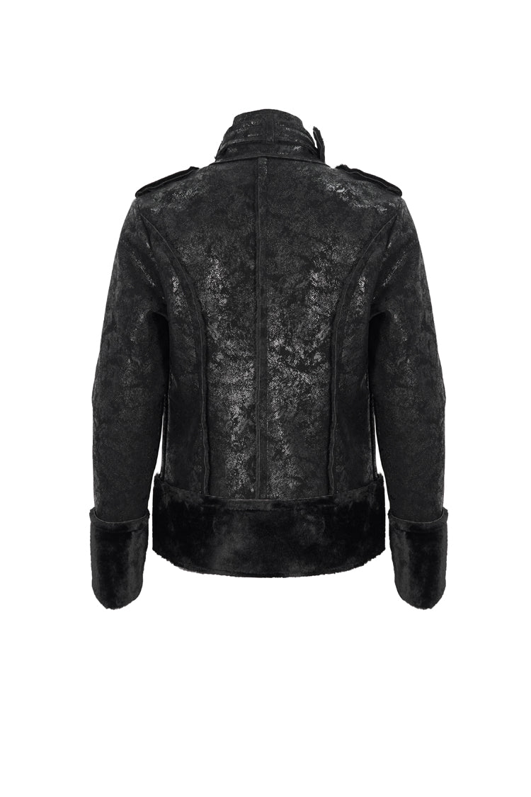 Punk Men's Coat in Retro Suede with Short Plush and Five-Pointed Star Decoration
