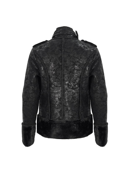 Punk Men's Coat in Retro Suede with Short Plush and Five-Pointed Star Decoration