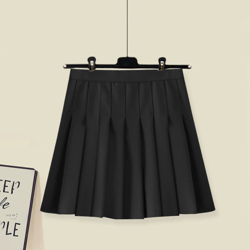 Sweater Pleated Decor Bow Pieces Plush Skirt Two Pants Fake