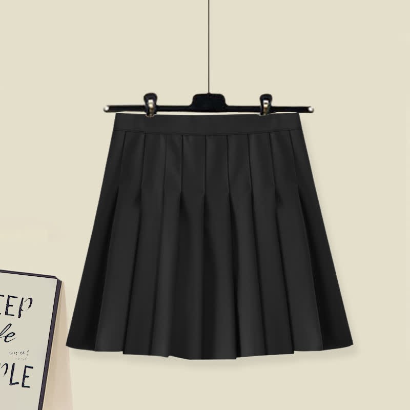 Sweater Pleated Decor Bow Pieces Plush Skirt Two Pants Fake