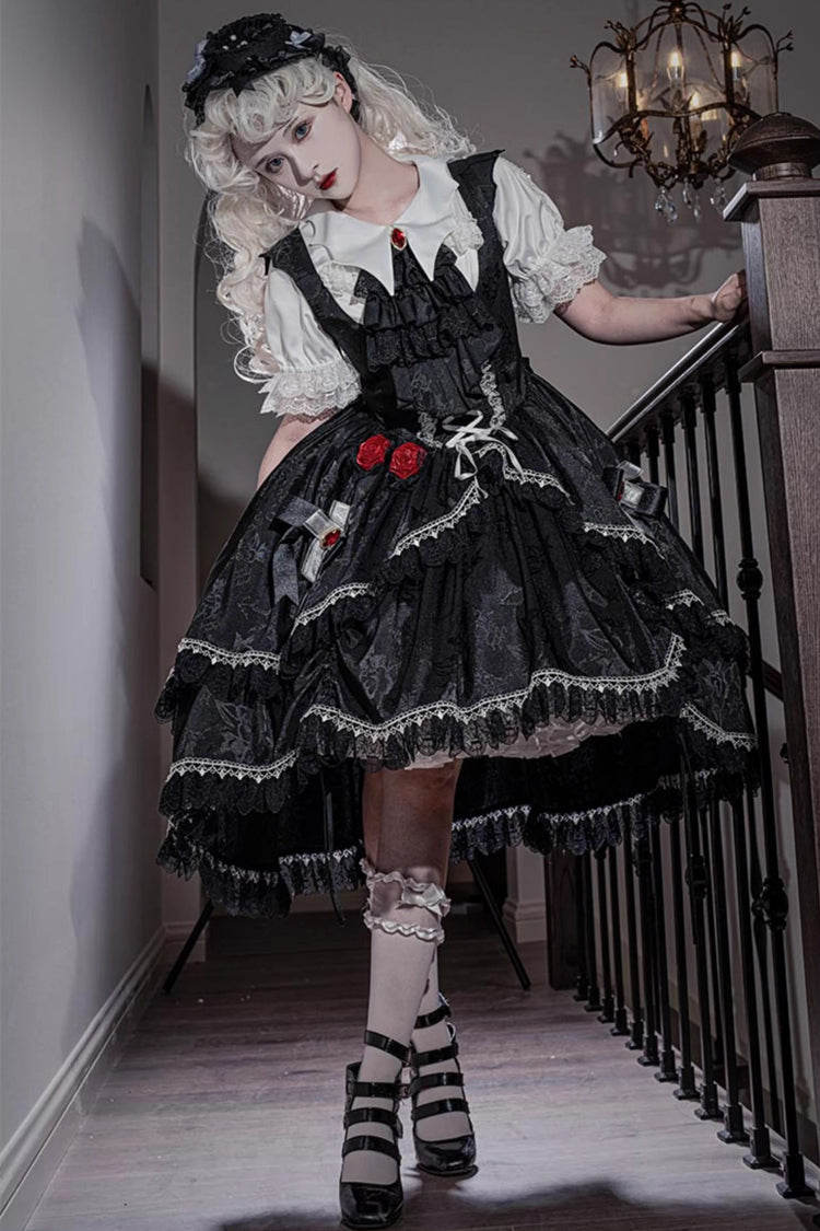 Ruffled Bowknot Lace-Up High-Low Gothic JSK