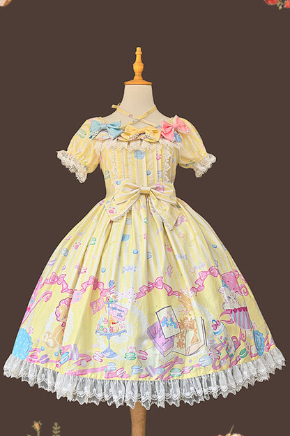 Macaron Dolly House Doll Collar Short Sleeves Print Bowknot Sweet Lolita Dress Colors