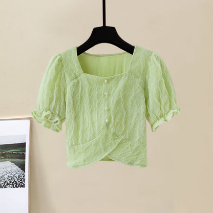 Set Pure T-Shirt Skirt Color Collar Print Sqaure Floral