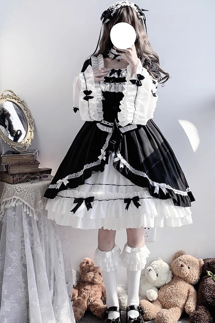 Hime Sleeves Gothic Princess Dress with Multi-Layer Ruffled Cardigan and Bow