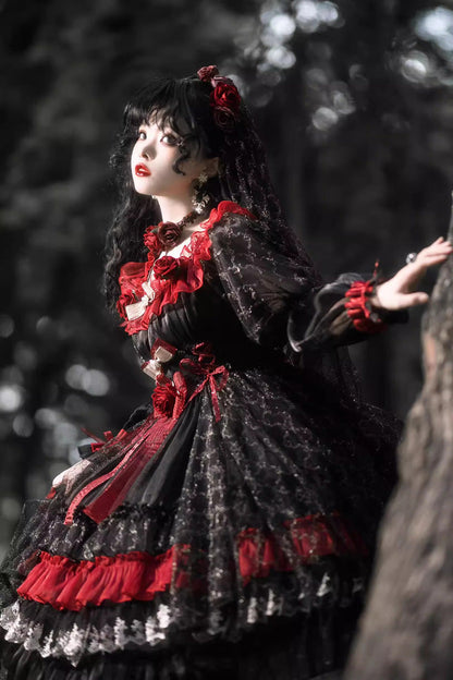 Perlia's Night Ruffled Open-Front Lolita Dress - Noir