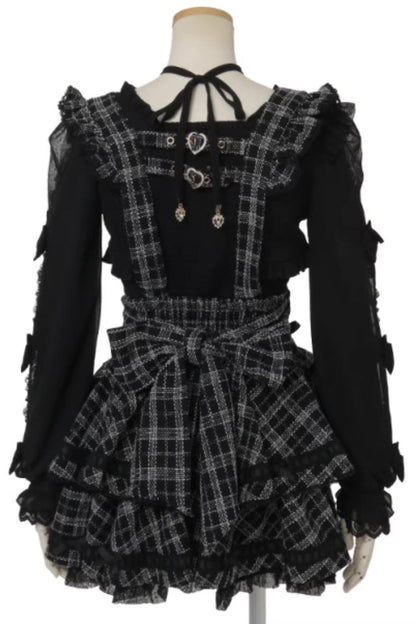Multi-Layer Printed Ruffled Lace Suspender Skirt Three Colors