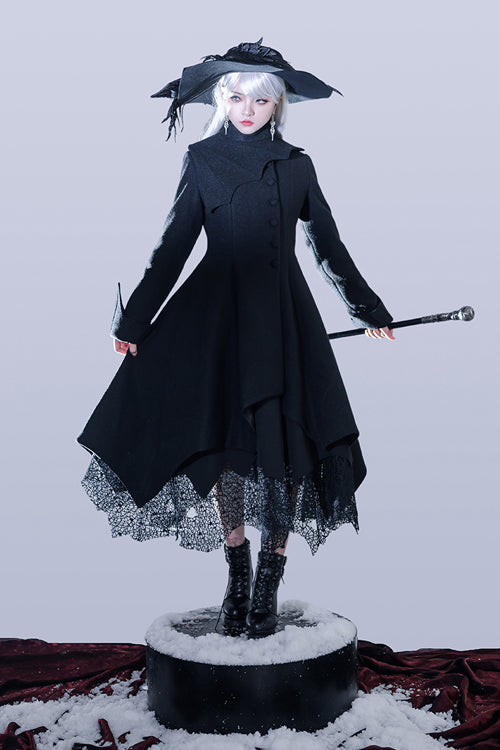 Ouji Lolita Wool-Blend Coat with Asymmetric Hem Icebreaker Motif