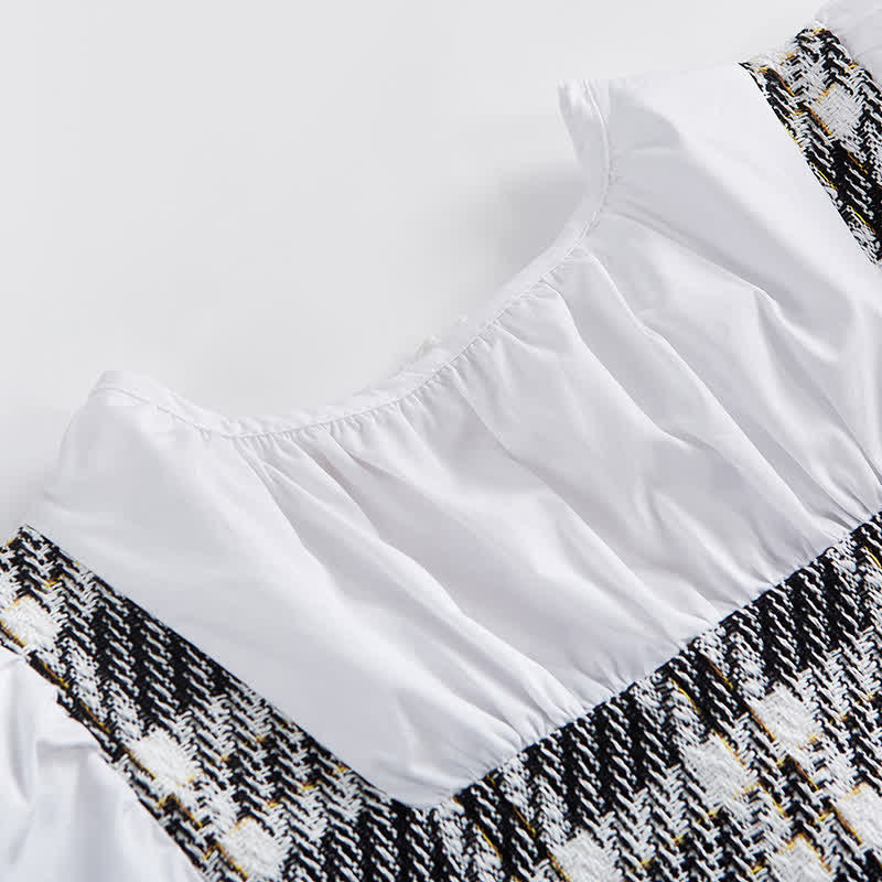 Print Shirt Denim Lattice Fishtail Skirt Set