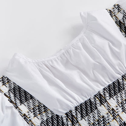 Print Shirt Denim Lattice Fishtail Skirt Set