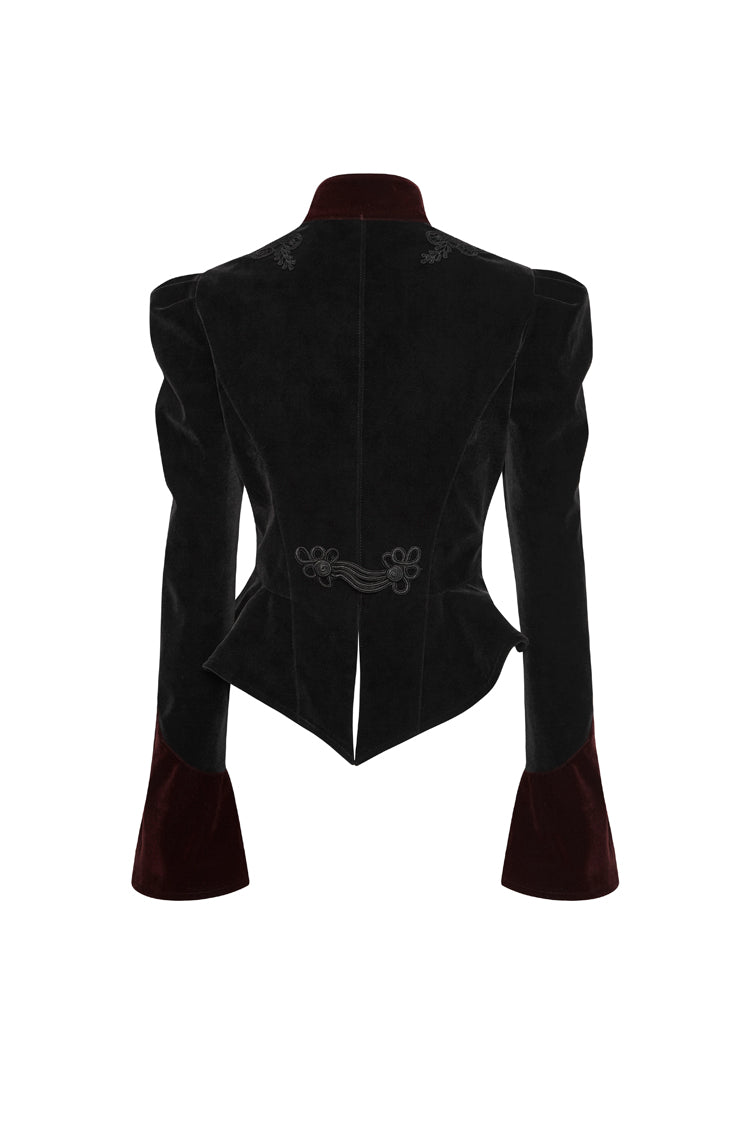 Gothic Jacket for Her with 3D Floral Decoration and Stand Collar