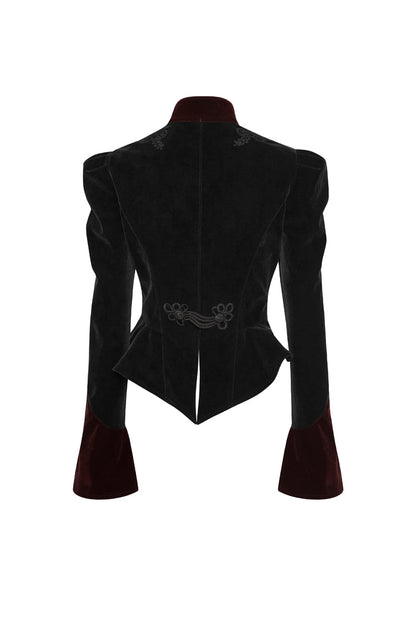 Gothic Jacket for Her with 3D Floral Decoration and Stand Collar