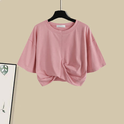 Skirt Bowknot Irregular Bow Crop Round T-Shirt Collar