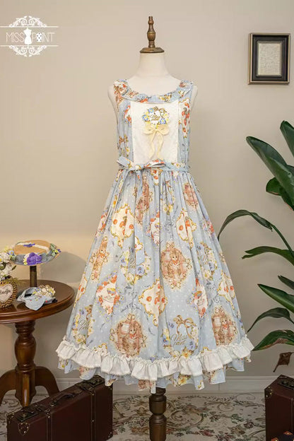 Cat Rose Tea Sleeveless Jumper Dress with Ruffle